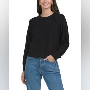 NWT - Adrianna Papell Black Crew Neck Sweater with Lace Up Detail - Size XL
